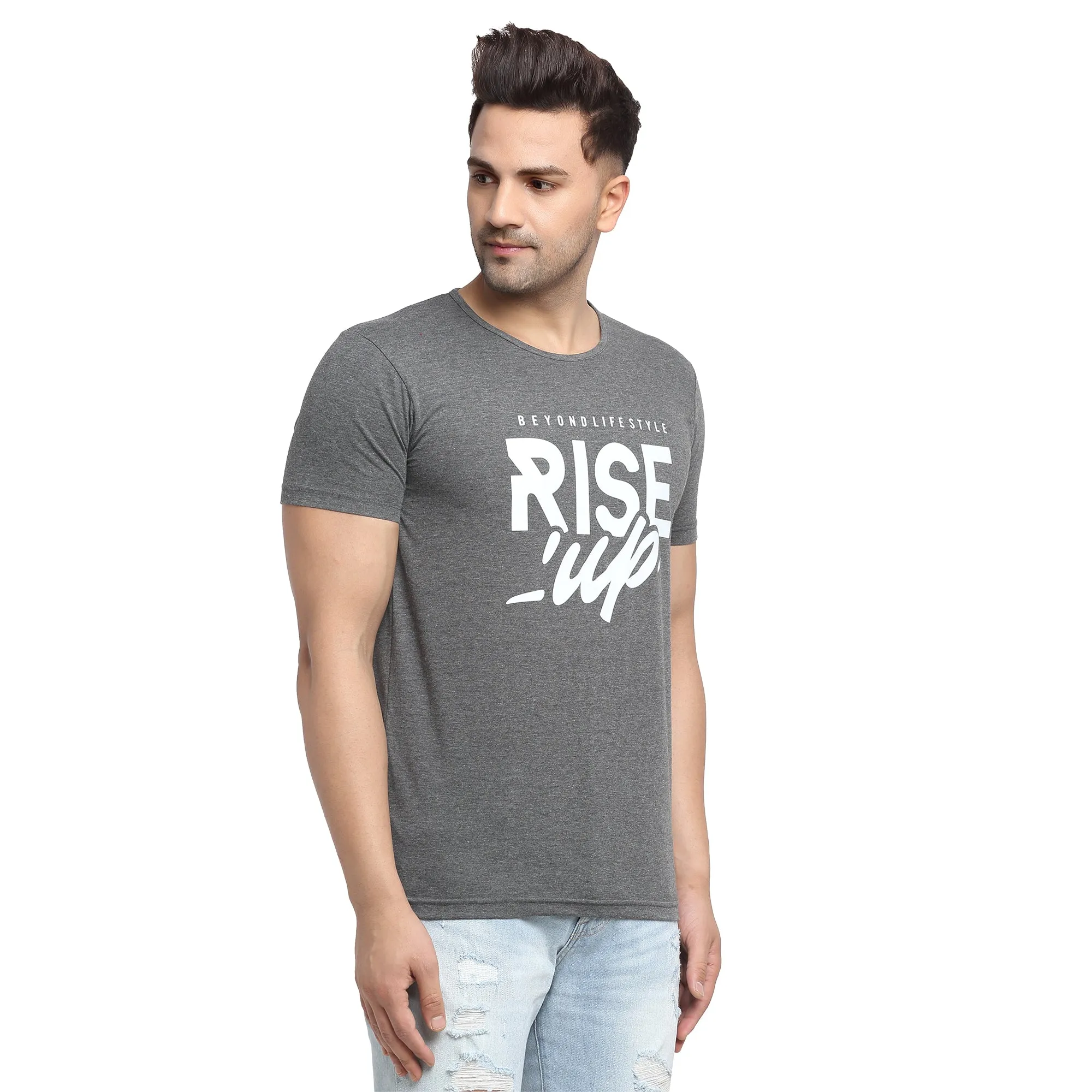 Vimal Jonney Regular Fit Round Neck Grey T-shirt For Men's