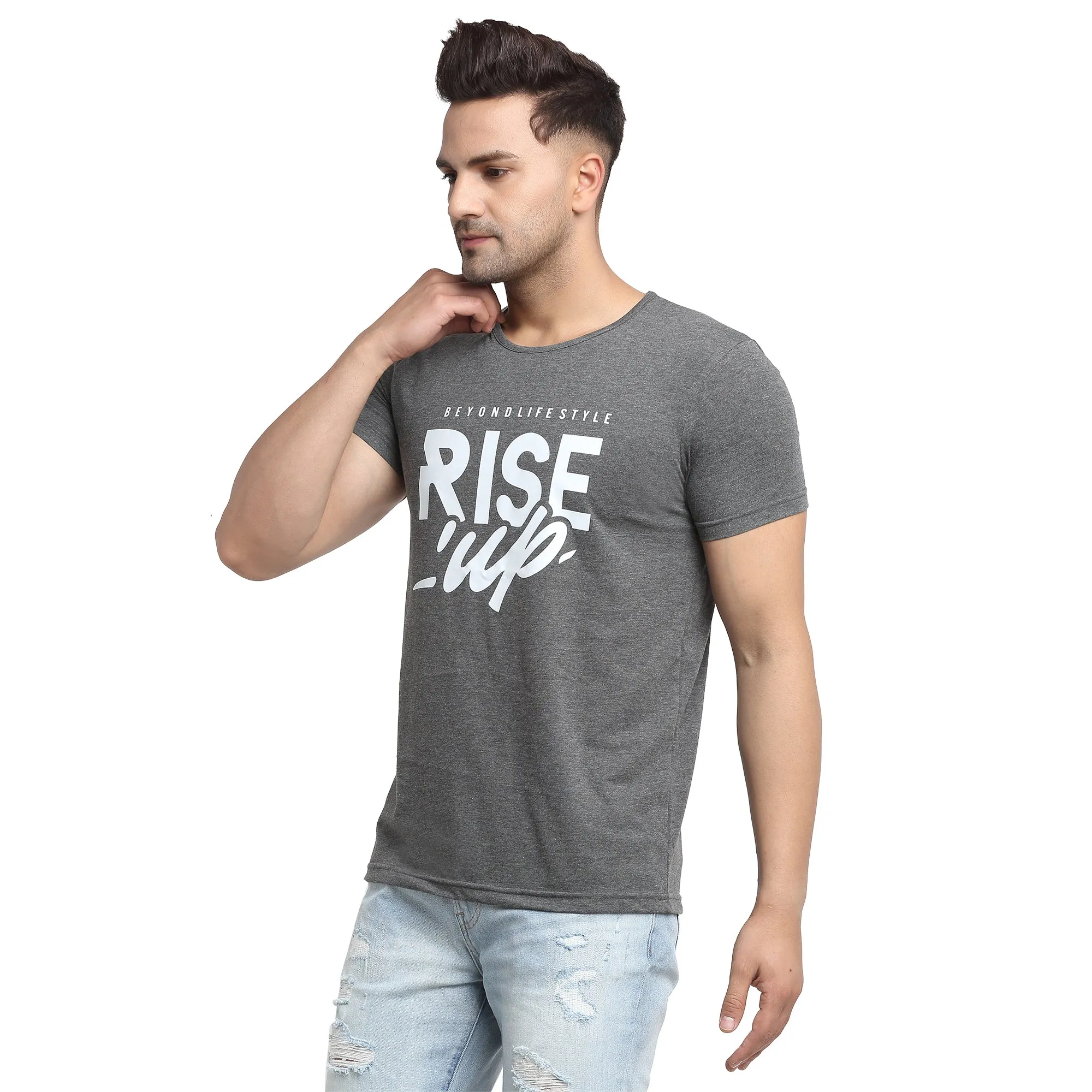 Vimal Jonney Regular Fit Round Neck Grey T-shirt For Men's