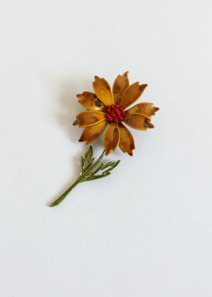 Vintage 1960s Fall Flower Enamel Brooch