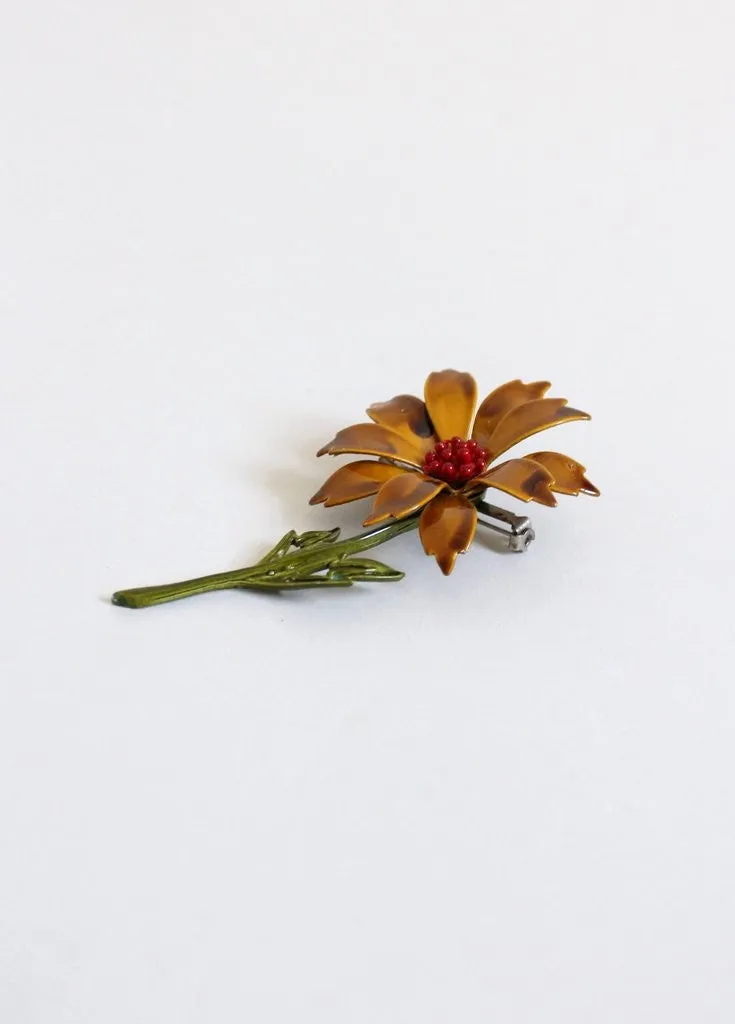 Vintage 1960s Fall Flower Enamel Brooch