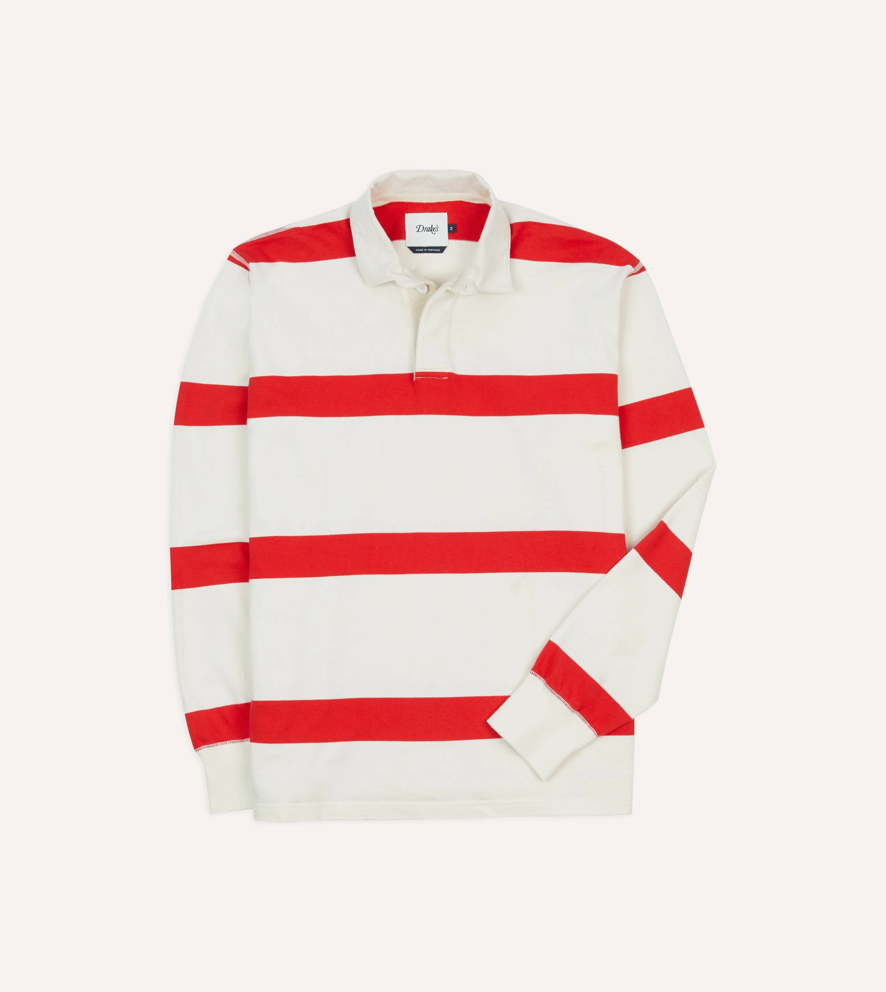 White and Red Stripe Cotton Rugby Shirt