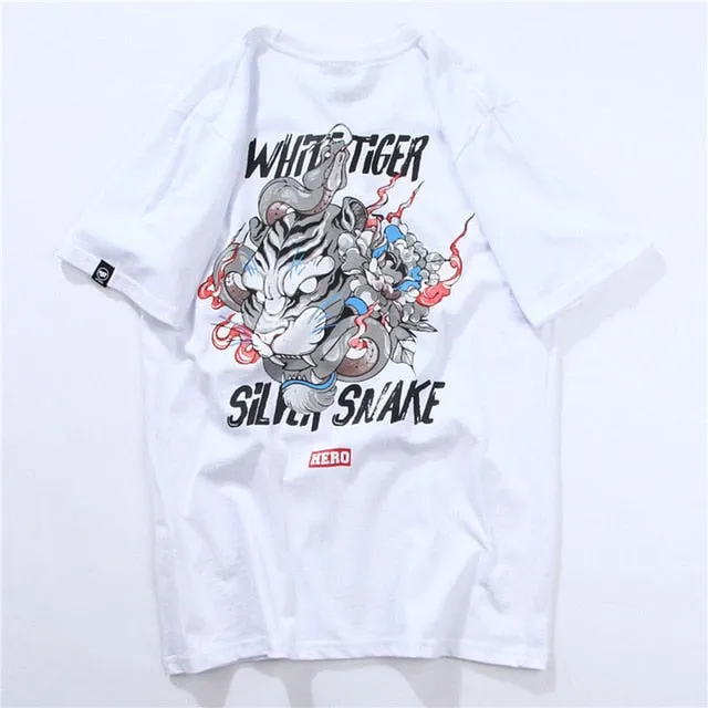 White Tiger & Snake Printed Hip Hop Streetwear Loose Tees