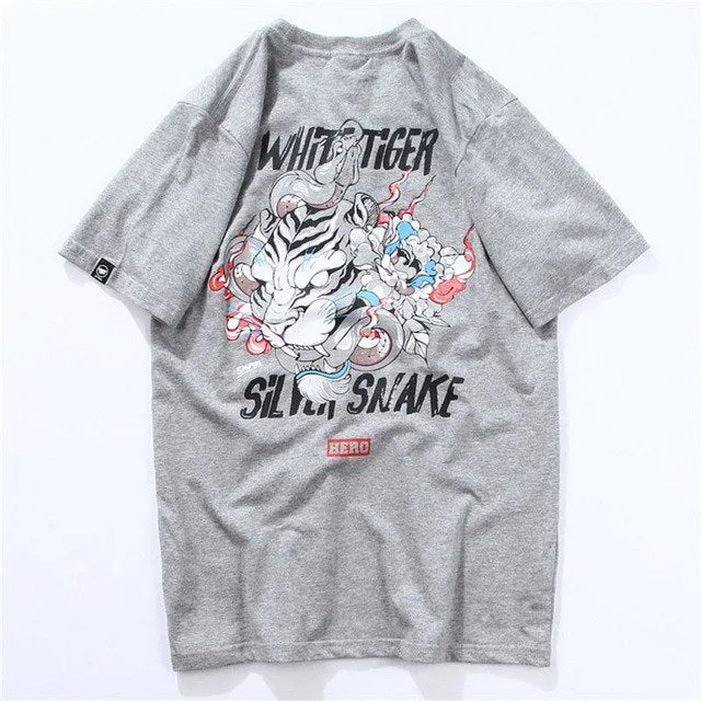 White Tiger & Snake Printed Hip Hop Streetwear Loose Tees