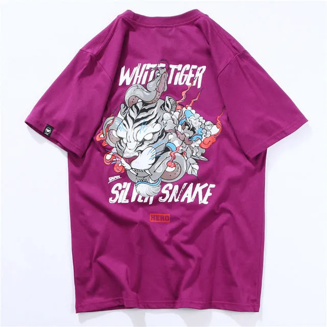 White Tiger & Snake Printed Hip Hop Streetwear Loose Tees