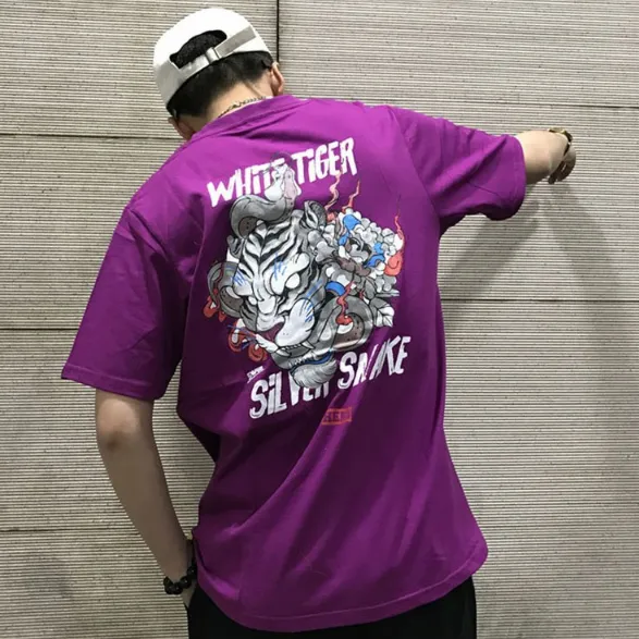 White Tiger & Snake Printed Hip Hop Streetwear Loose Tees