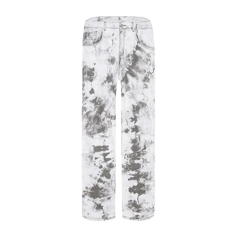 Wiaofellas  -  Fall New High Street Jeans Tie Dye Jeans Loose High Waist Straight Pants Men Jeans  Plus Size Jeans  Oversized Jeans