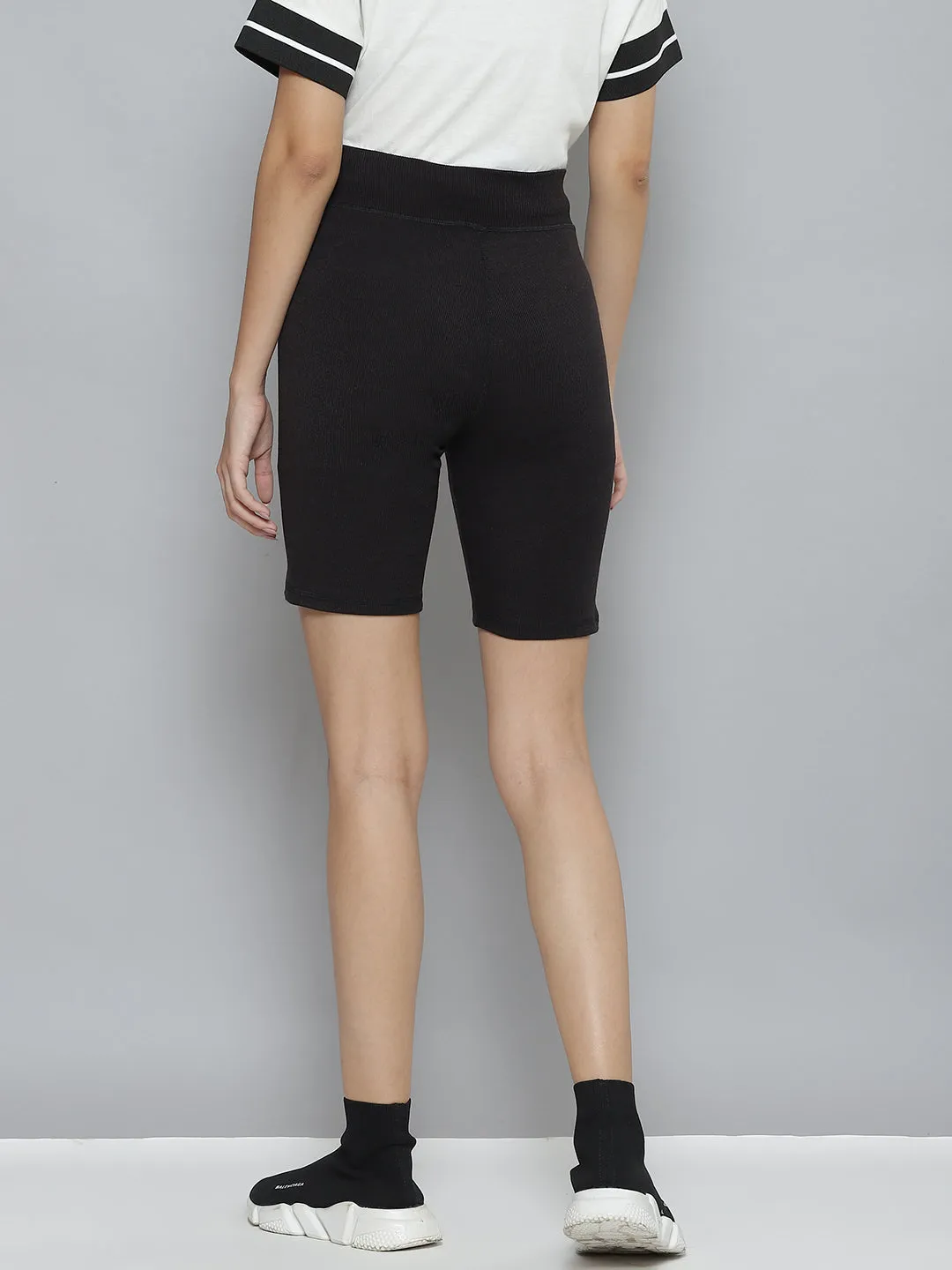 Women Black Rib Active Shorts