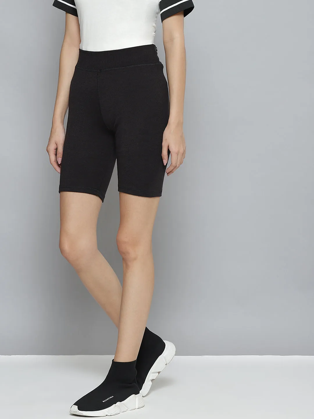 Women Black Rib Active Shorts