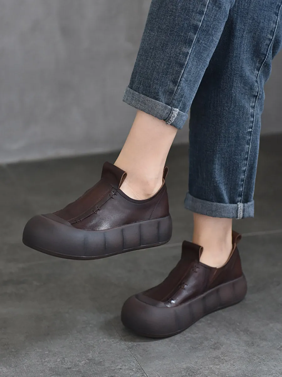 Women Casual Autumn Leather Spliced Platform Shoes