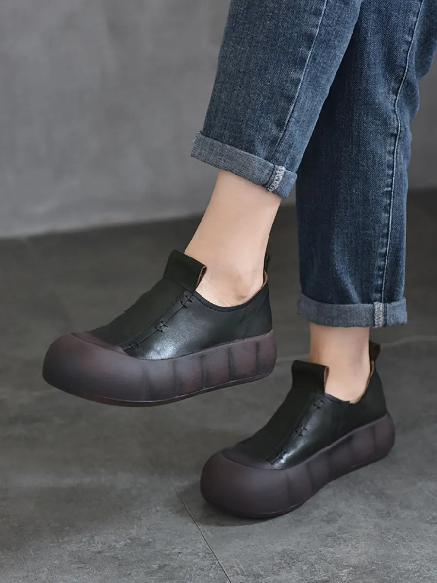 Women Casual Autumn Leather Spliced Platform Shoes