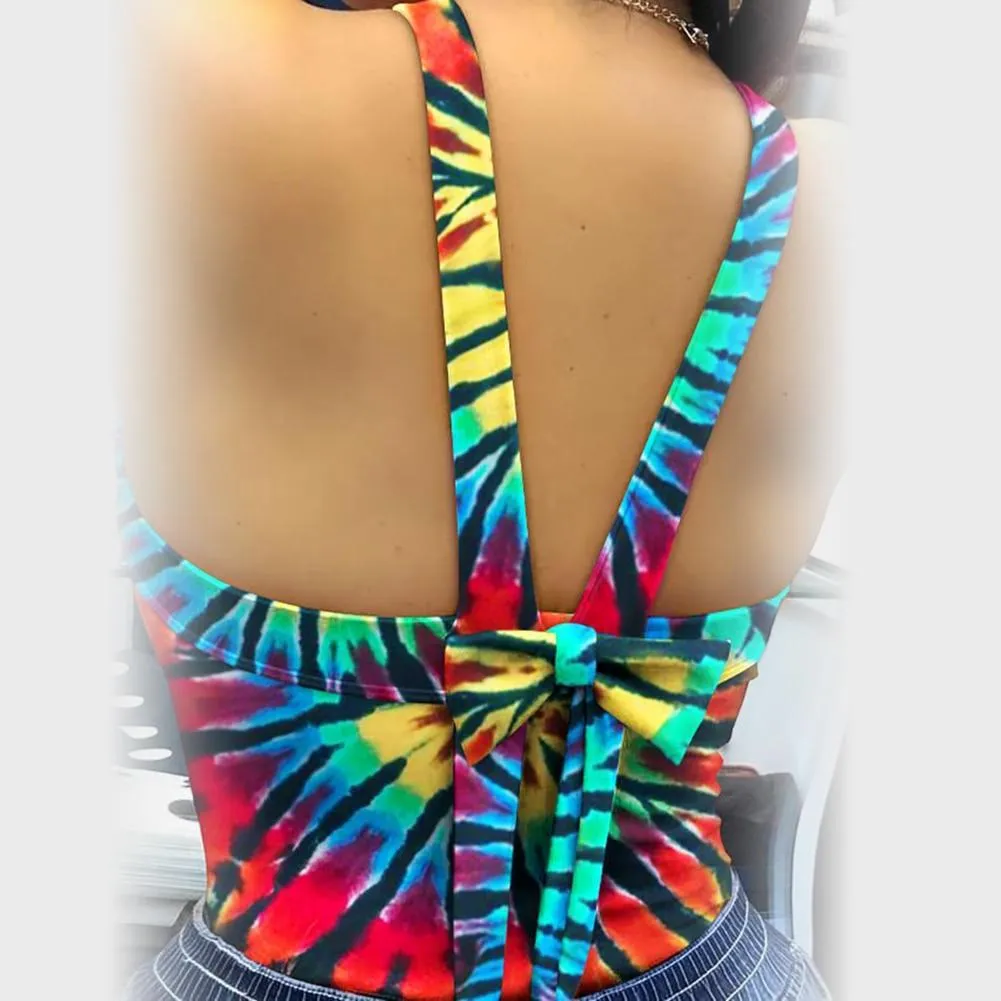 Women Poker Spades Print  Sleeveless Backless Bowknot Design Tank Tops