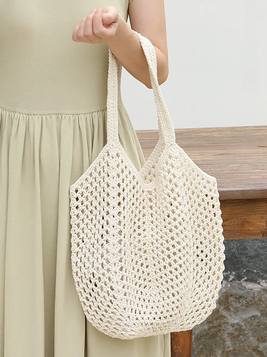 Women Summer Artsy Cutout Knitted Shoulder Bag