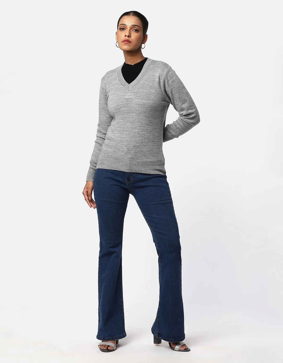 Women Woolen Warm V-Neck Skivvy