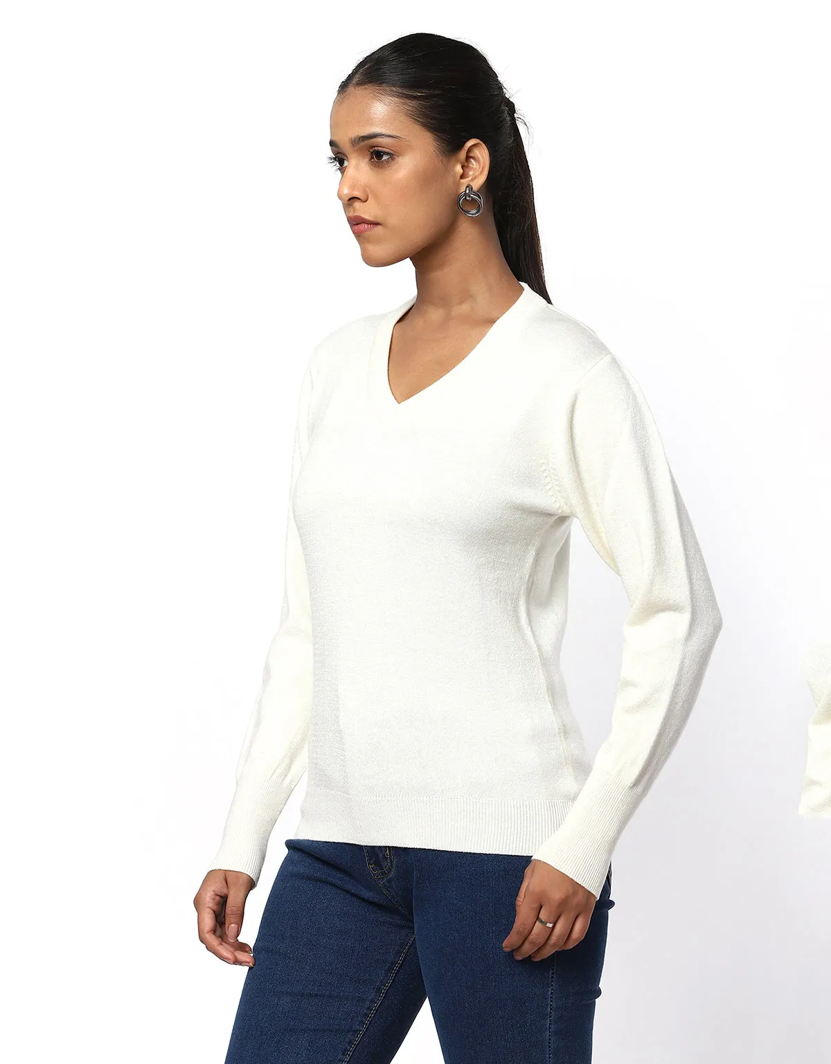 Women Woolen Warm V-Neck Skivvy