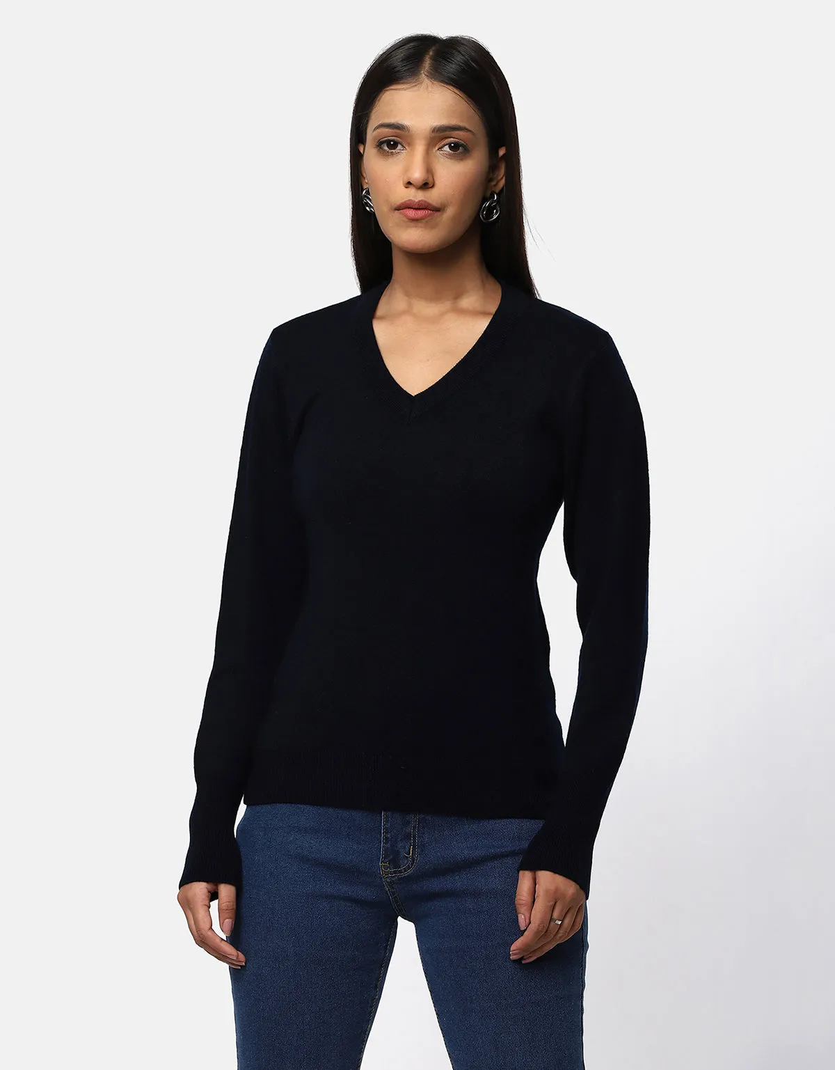 Women Woolen Warm V-Neck Skivvy