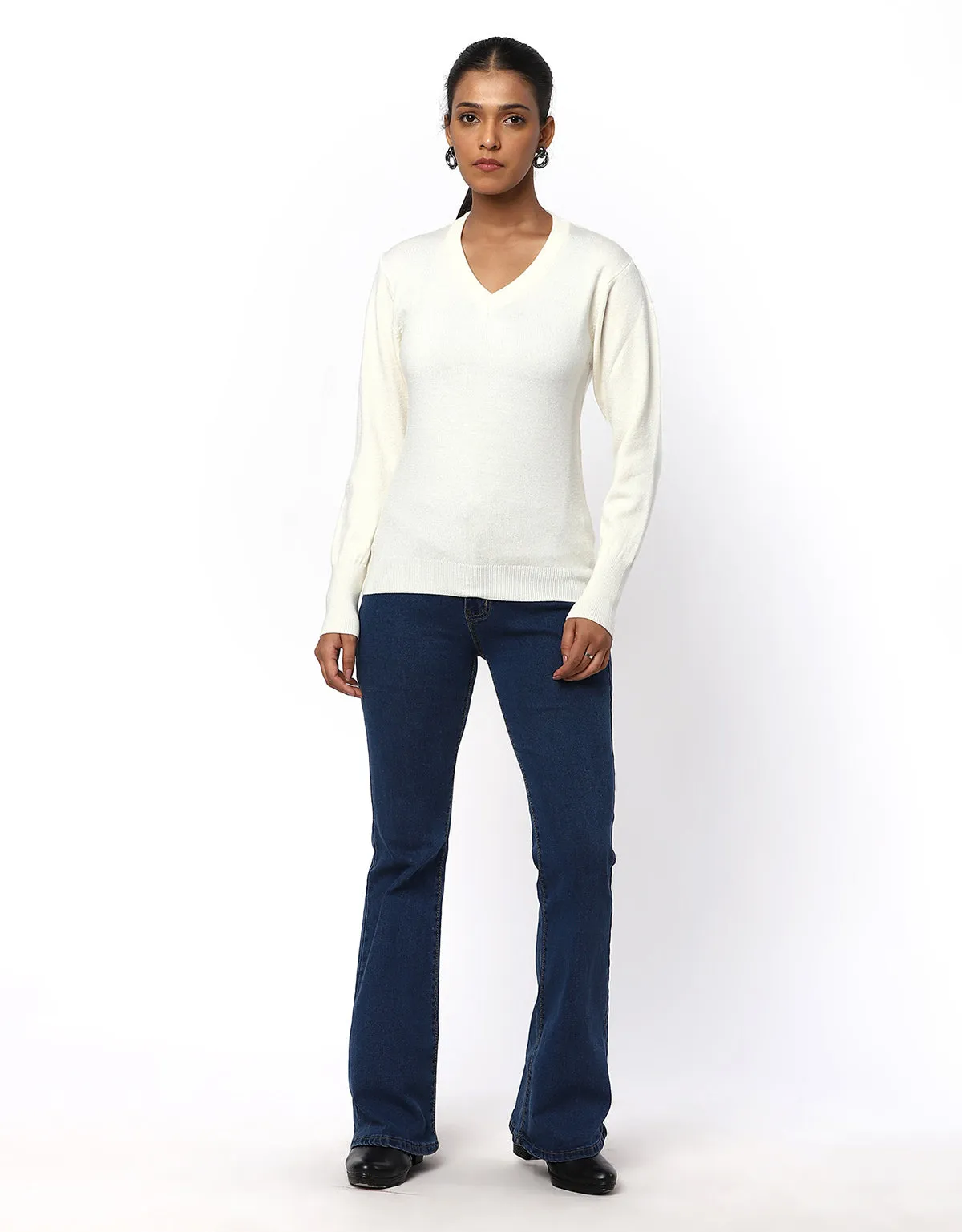 Women Woolen Warm V-Neck Skivvy