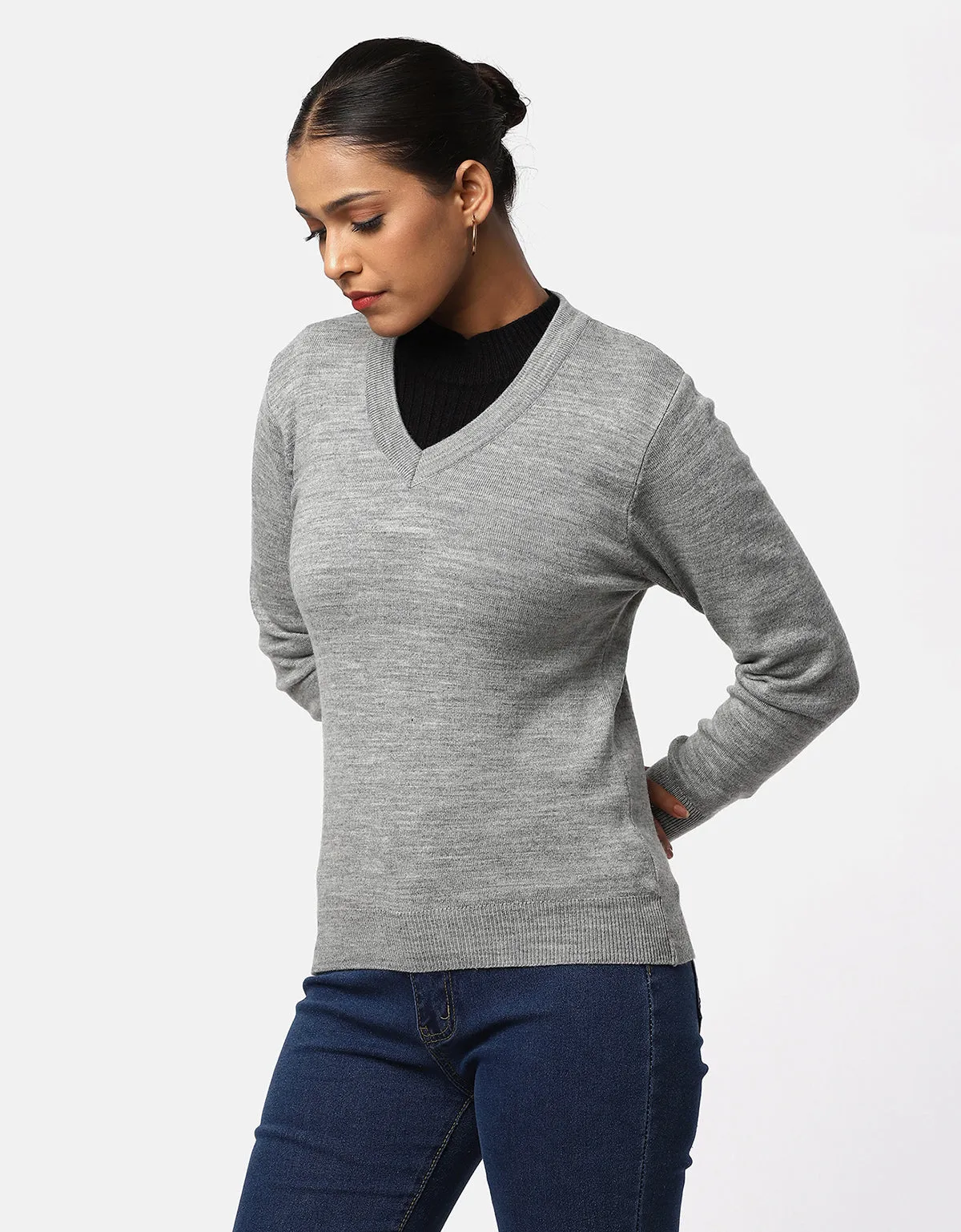 Women Woolen Warm V-Neck Skivvy