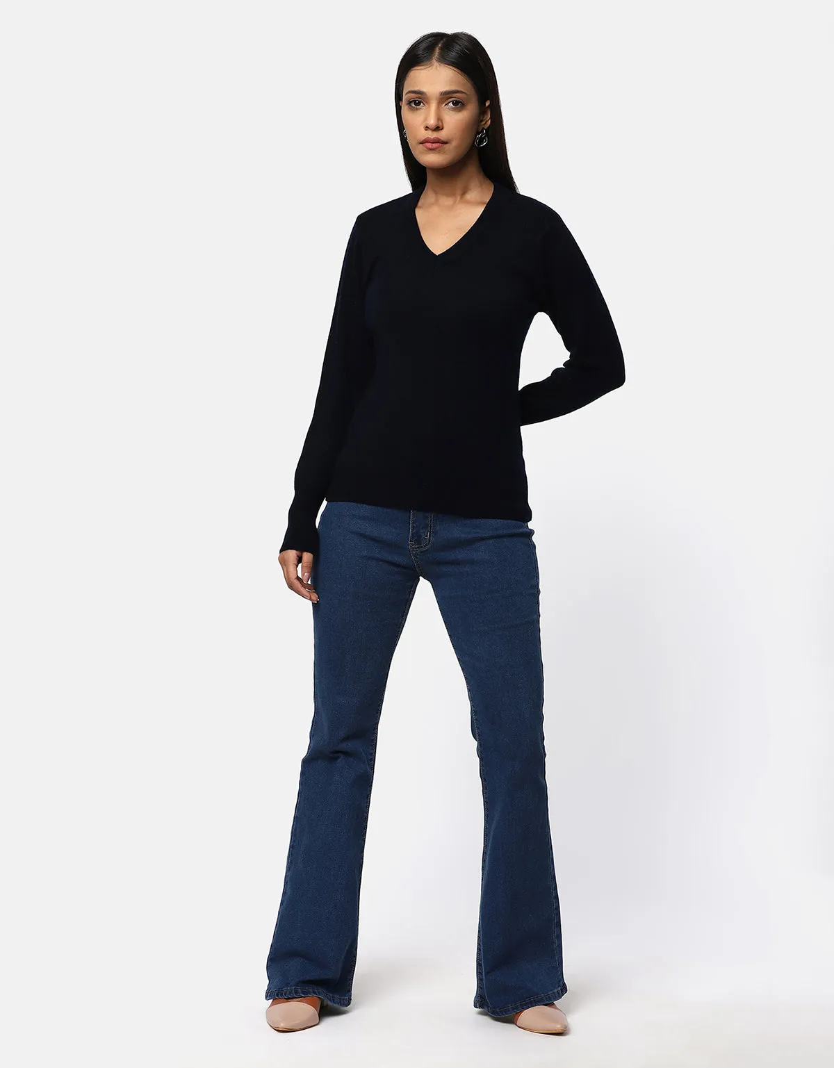 Women Woolen Warm V-Neck Skivvy