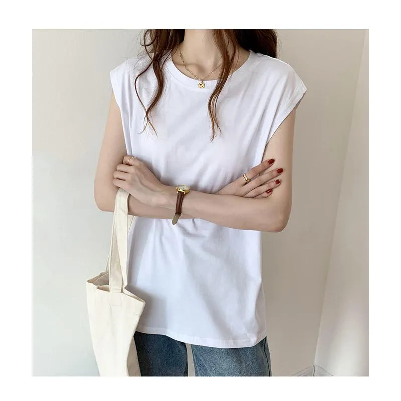 Women's T-Shirt Sleeveless Loose Fit Worn Outside Short Sleeve Tee