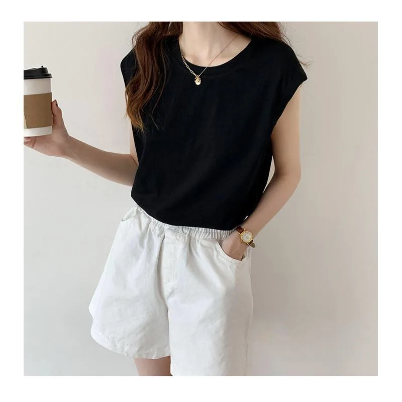 Women's T-Shirt Sleeveless Loose Fit Worn Outside Short Sleeve Tee