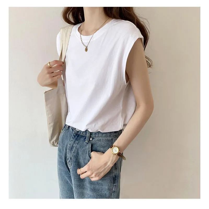 Women's T-Shirt Sleeveless Loose Fit Worn Outside Short Sleeve Tee