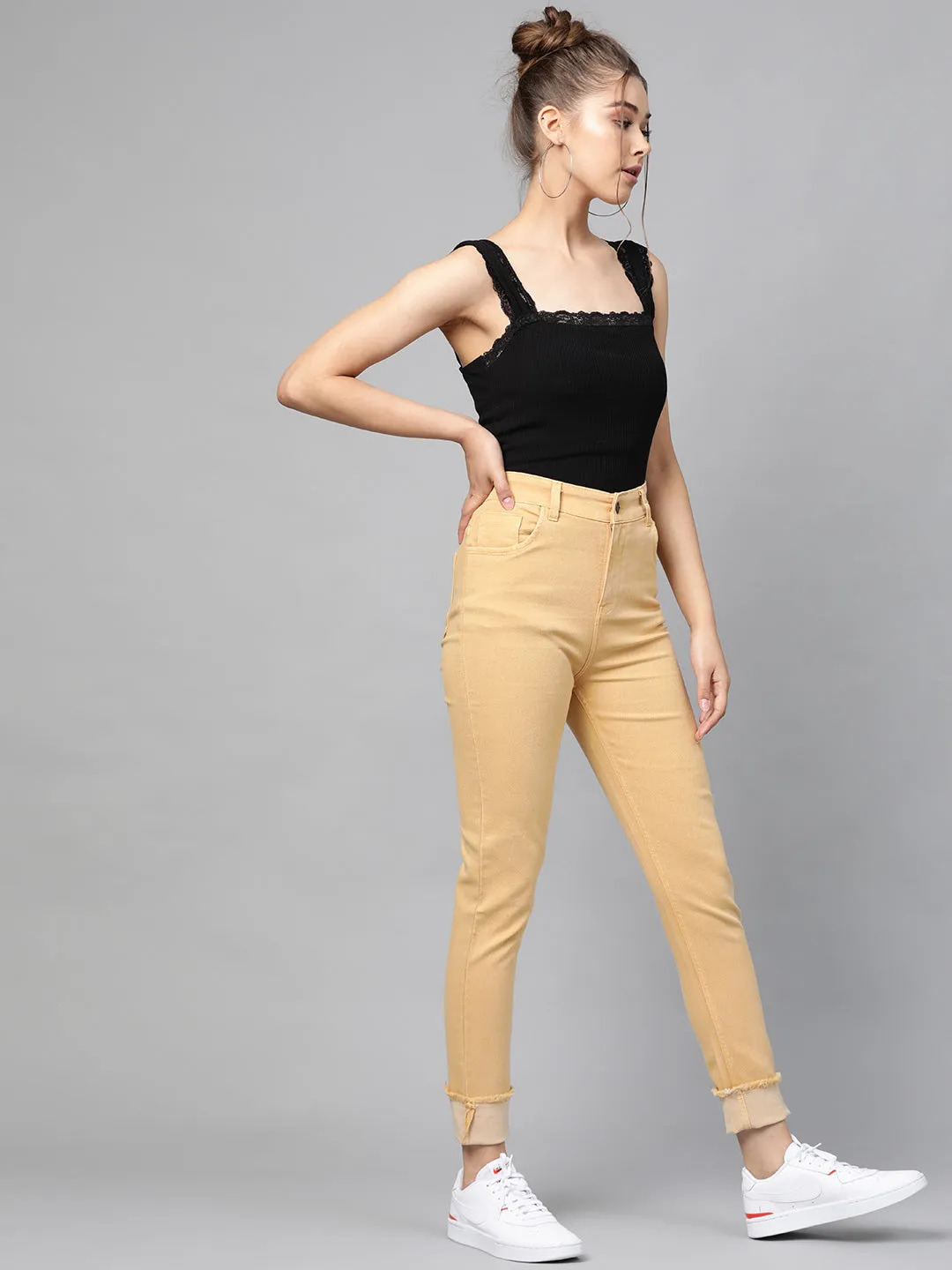 Yellow Denim Raw Edge Basic Jeans